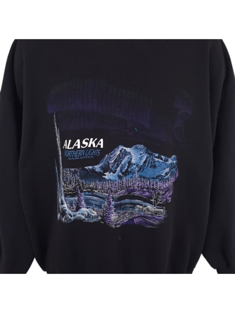 Vintage Alaska Northern Lights Sweatshirt Mens Size XL Black 90s Made In USA
